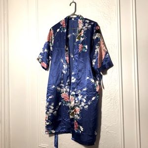 Japanese Silky Blue Floral Kimono